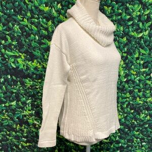 Rachel Zoe Winter White Funnel Turtleneck Crochet Knit Sweater Sz S